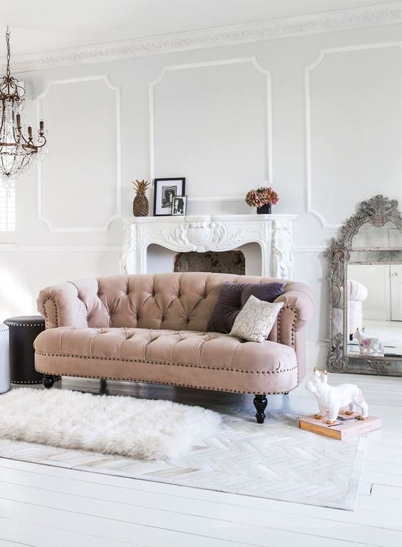 blush velvet sofa inspo • A Glass of Bovino