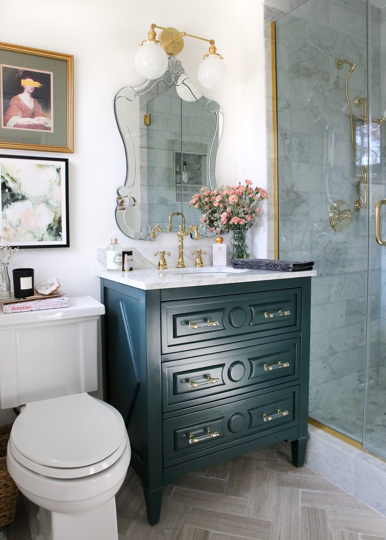 Navy and Brass Bathroom Reveal  Bathroom, Brass bathroom, Bathrooms remodel