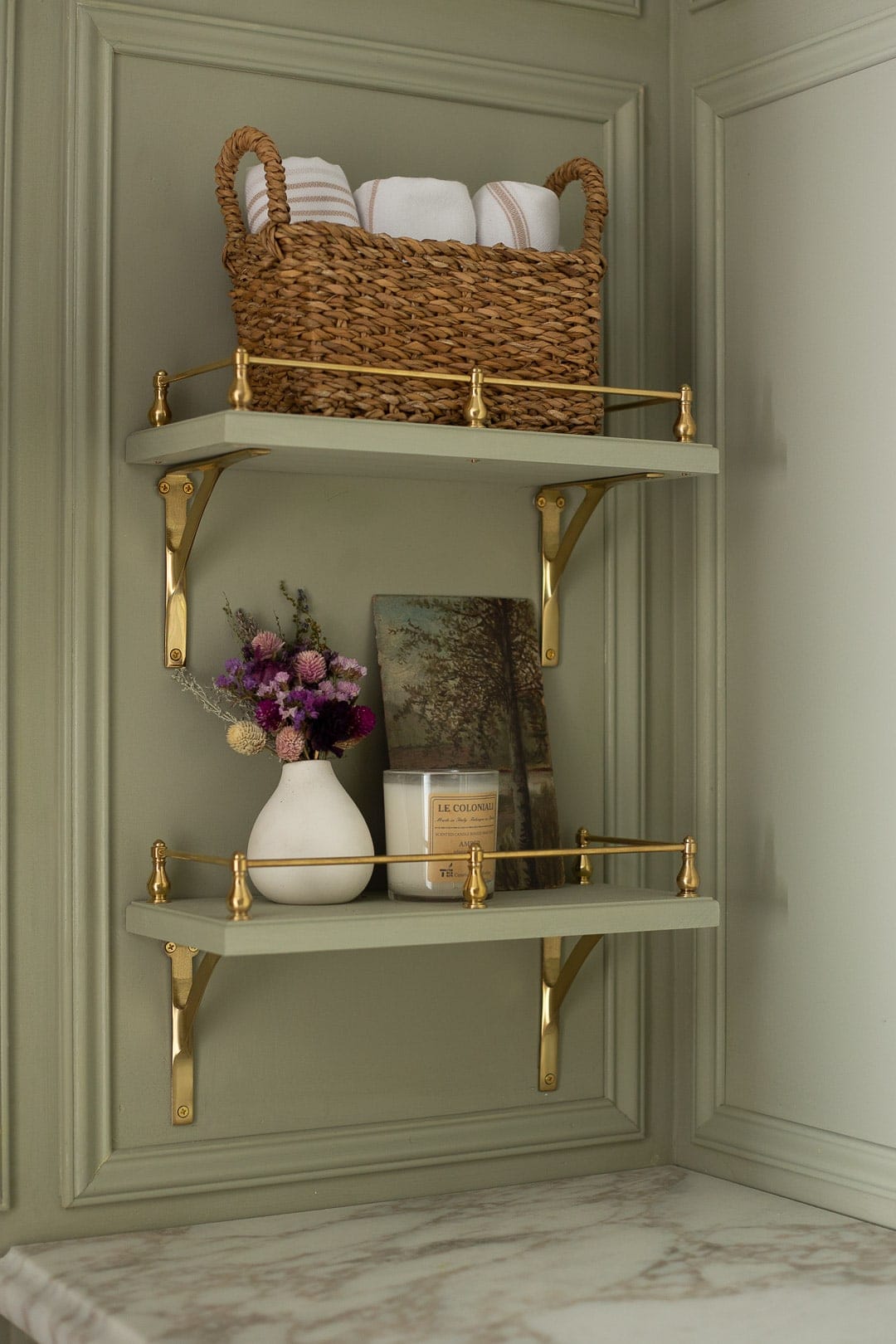 Brass and wood deals shelves